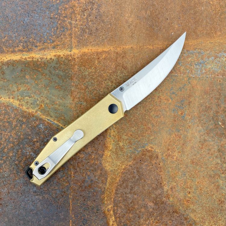 GiantMouse ACE Clyde Brass Böhler M390 Satin Blade Folding Knife
